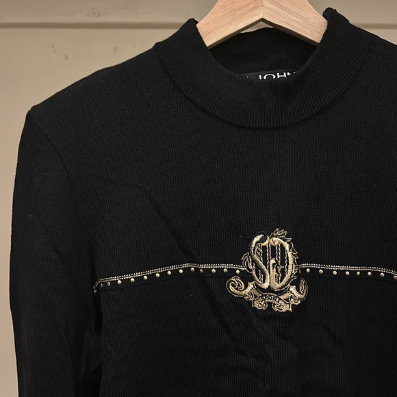 Vintage new St. John Sport mock neck knit boxy embroidered cropped sweatshirt - Picture 6 of 16